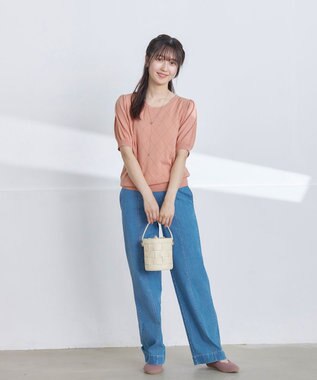 Tiaclasse 【洗える】ダイヤ柄編みサマーニットトップス ピンク