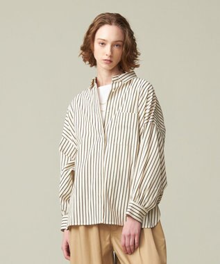 J.PRESS YORK STREET 【WOMEN】コットンタイプライター バックドレープブラウス ブラック系1