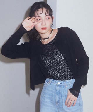 earth music&ecology ミニケーブルコンパクトカーディガン Black