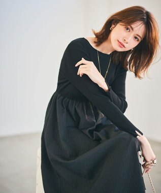 ANY SIS 【洗える】フクレジャカード ワンピース ブラック