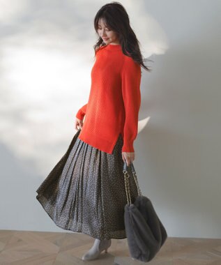 ANY SIS 【洗える・セットアップ可】アンチピリング変形畔 ボトルネック ニット オレンジ