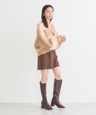 earth music&ecology フェザーミックスインターシャカーディガン Brown