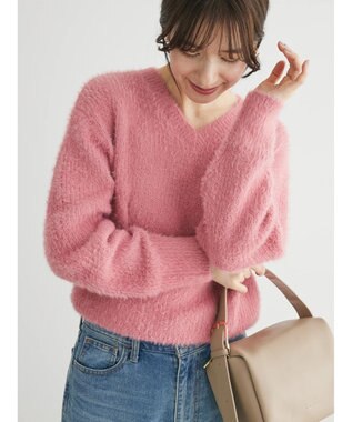 Green Parks フェザーＶネックニットプルオーバー Pink