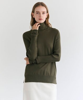 BEIGE， 【洗える】WILLOW / サムホールハイネックニット Khaki