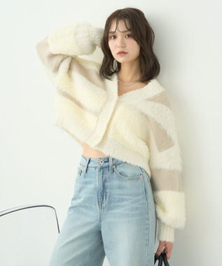 earth music&ecology フェザーミックスインターシャカーディガン Ivory