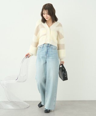 earth music&ecology フェザーミックスインターシャカーディガン Ivory