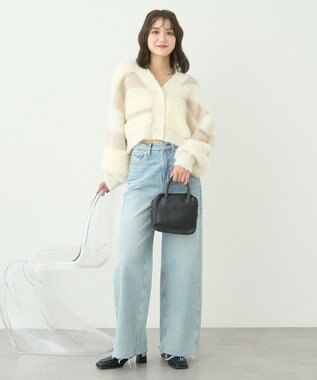 earth music&ecology フェザーミックスインターシャカーディガン Ivory