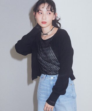 earth music&ecology ミニケーブルコンパクトカーディガン Black