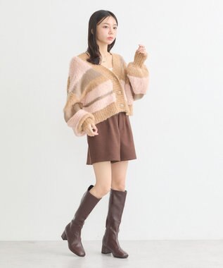 earth music&ecology フェザーミックスインターシャカーディガン Brown