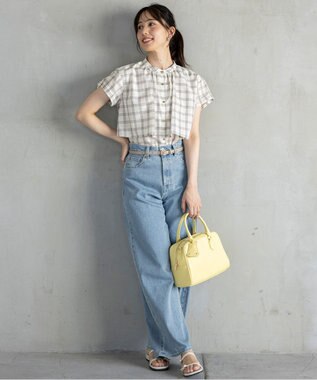 ANY SIS L 【洗える】バンドカラーレイヤード ブラウス アイボリーチェック