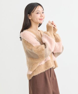 earth music&ecology フェザーミックスインターシャカーディガン Brown