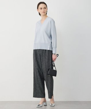 ICB クリアレーヨンストレッチ Vネックニット スモーキーサックス