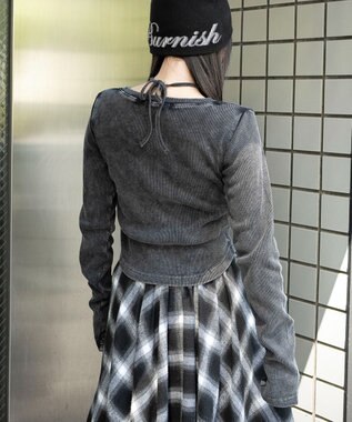 WEGO ヴィンテージウォッシュネックリボントップス スミクロ