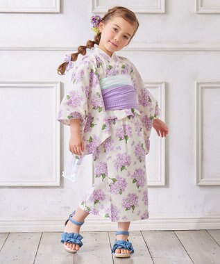 ANY KIDS ロング丈 浴衣 セット オフホワイト×アジサイ