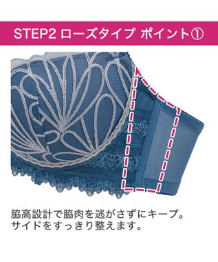 BRADELIS New York 【BRADELIS New York / 育乳補整ブラ・STEP2 寄せる】ローズステップ2ブラ24S1 脇高設計でスッキリ補正 ブルー