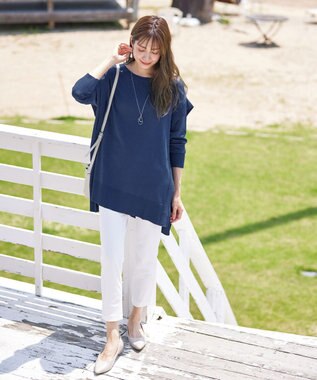 Tiaclasse 【洗える】重ね着風大人ニットチュニック ブルー