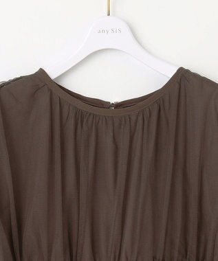 ANY SIS 【洗える】チュールペプラム ブラウス ダークブラウン系