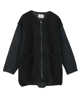 earth music&ecology ボアキルトミドルコート Black