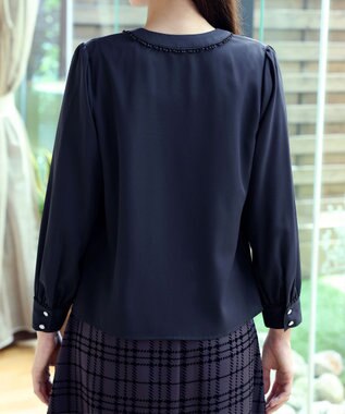 Tiaclasse 【洗える】Vネックレースブラウス ネイビー