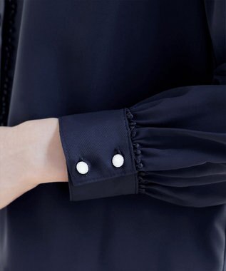 Tiaclasse 【洗える】Vネックレースブラウス ネイビー