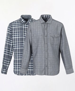 JOSEPH ABBOUD 【キングサイズ】リバーシブルチェック シャツ サックスブルー系