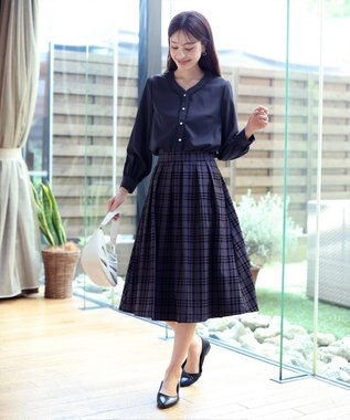 Tiaclasse 【洗える】Vネックレースブラウス ネイビー