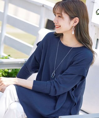 Tiaclasse 【洗える】重ね着風大人ニットチュニック ブルー