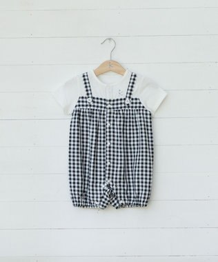 組曲 KIDS 【70㎝】ギンガム ロンパース ブラック系3