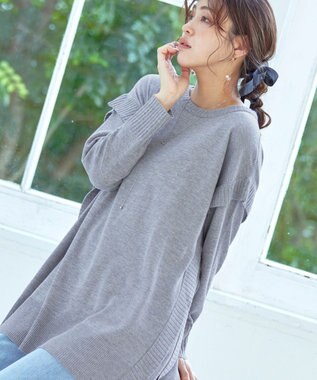 Tiaclasse 【洗える】重ね着風大人ニットチュニック グレー