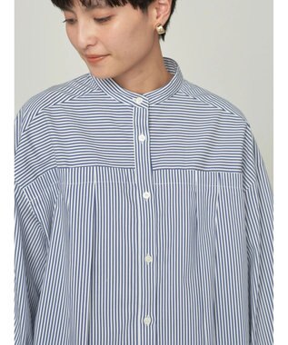 AMERICAN HOLIC イージーケア切替タックワイドシャツ Stripe Navy