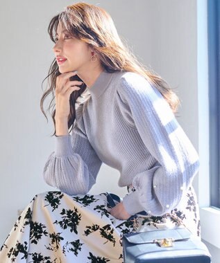 ANY SIS 【Oggi1月号掲載】モックネック袖パール調 ニット ライトブルー