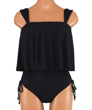 San-ai Resort（三愛水着楽園） インポートファブリック　ワンピ見えハイウエスト　ビキニ ブラック