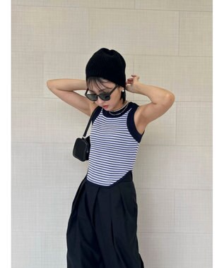 Green Parks デザインヘム配色ニットタンクトップ Blue