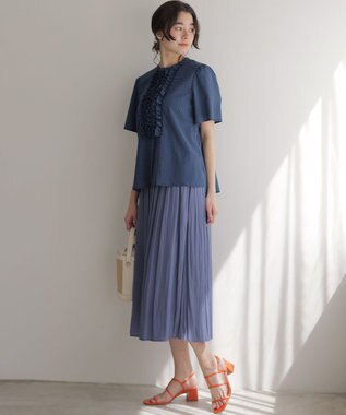 組曲 ギャザーライトデシン パンツ ダルブルー系