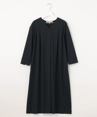 自由区 【洗える】アムンゼンジャージー Vネックワンピース ネイビー系