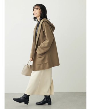 Green Parks ポンチフード付きカットカーディガン Gray Beige