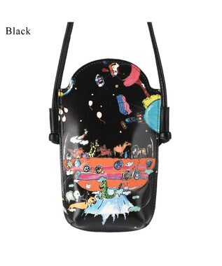 tsumori chisato CARRY バルーンに乗って ポシェット ショルダー スマホケース  【アニマルプリント＆刺繍】 ブラック