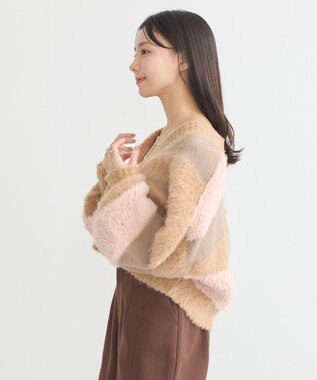 earth music&ecology フェザーミックスインターシャカーディガン Brown