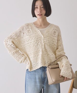 AMERICAN HOLIC 【前後2WAY】レース透かし編みニットカーディガン Ivory