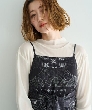 YECCA VECCA スカーフ柄オーバーキャミ Black