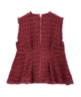 Green Parks ツイードペプラムベスト Red
