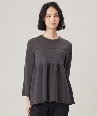【洗える】ドライコットンハイゲージペプラム ニット