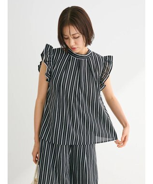 Green Parks ・ＥＬＥＮＣＡＲＥ　ＤＵＥ　ストライプフリルブラウス Black