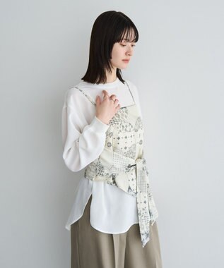 YECCA VECCA スカーフ柄オーバーキャミ Black