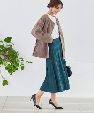 Tiaclasse アラン柄ニットフレアスカート ターコイズ