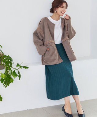 Tiaclasse アラン柄ニットフレアスカート ターコイズ