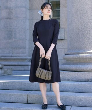 Tiaclasse 【ダブルストレッチ・洗える】フレアワンピース ネイビー