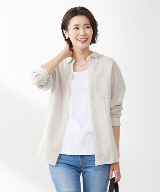 J.PRESS LADIES 【洗える】リネン シャツ ライトグレー系