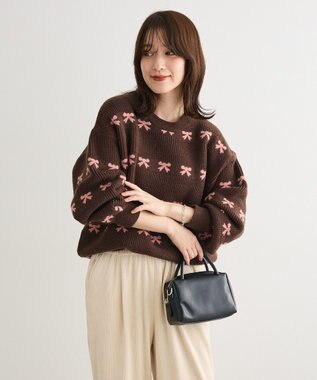 Green Parks ・ｓｗｉｎｇ　ｂｙ　リボンジャカードクルーニット Brown