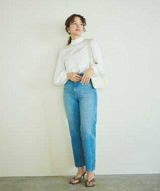 #Newans 【ストレッチ】〈花乃まりあさんコラボ〉ハイネックブラウス ホワイト